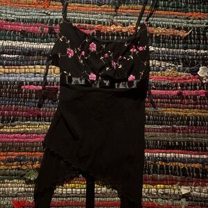 Floral Embroidered Black Camisole